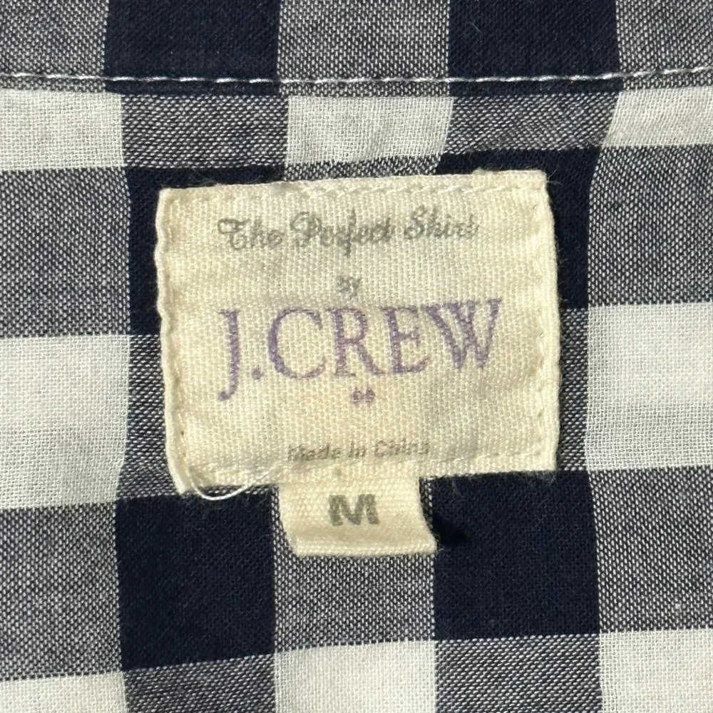 J. Crew women’s size M navy blue check cotton long sleeve button front shirt top - Picture 4 of 7